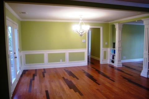 Traditional Dining Room with white picture frame moulding