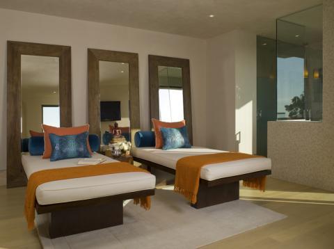 Eclectic Bedroom with tall vertical framed mirrors