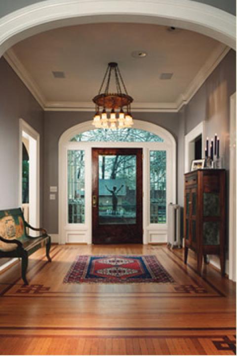 Traditional Entry with decorative wood inlay