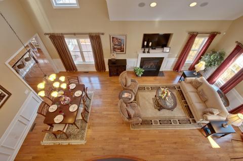Traditional Dining Room with white picture frame moulding