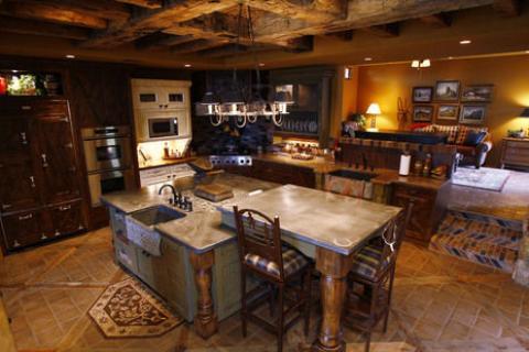 Eclectic Kitchen with stainless steel counter top