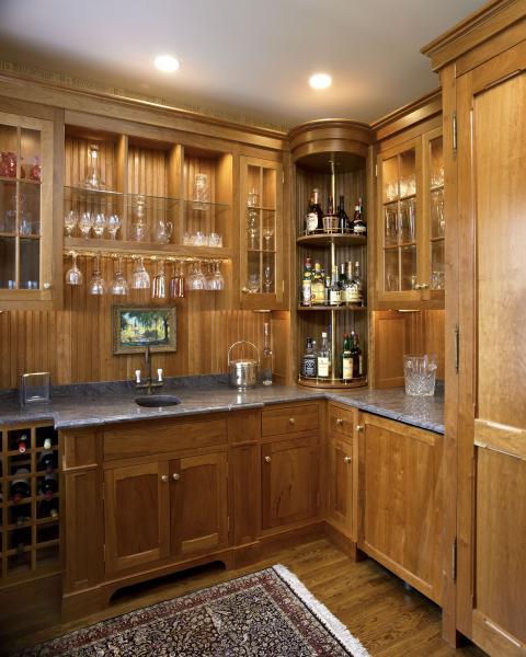 Traditional Family Room with light gray granite counter tops
