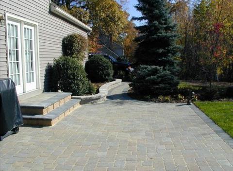 Traditional Patio with glass and wood french doors