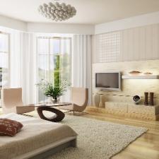 Contemporary Bedroom with modern style glass top round table with wooden base