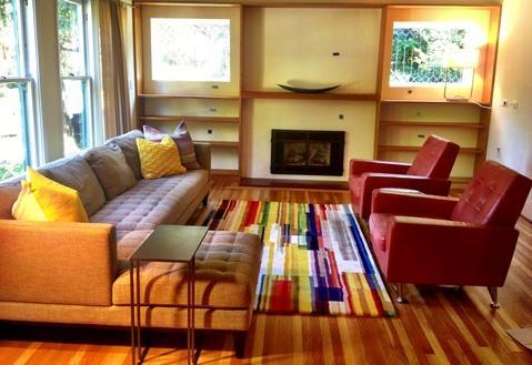 Contemporary Family Room with off white painted walls