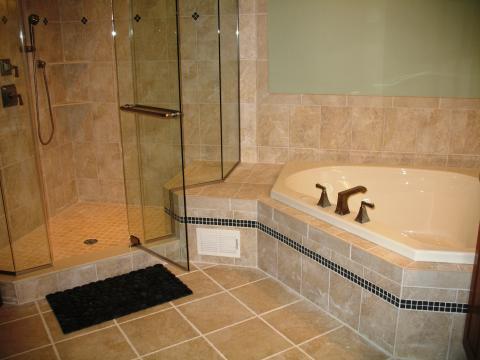 Transitional Bathroom with clear glass shower door