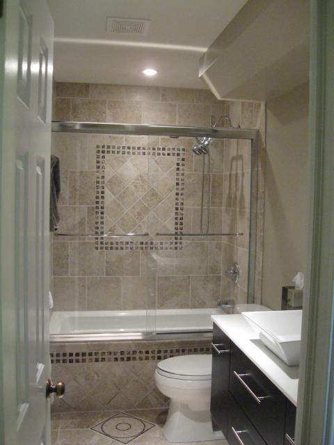 Transitional Bedroom with chrome framed glass shower door