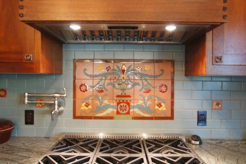 Arts & Crafts Kitchen with marbled granite countertops