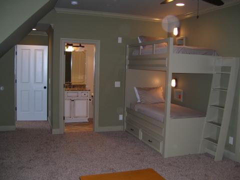Traditional Kids Room with soft green painted room