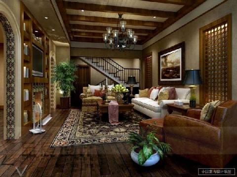 Traditional Family Room with dark wood built-in entertainment center