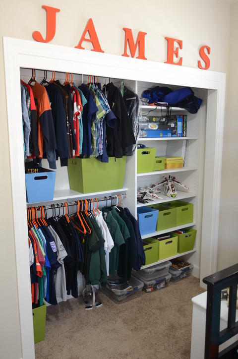Contemporary Closet with wall mounted closet system