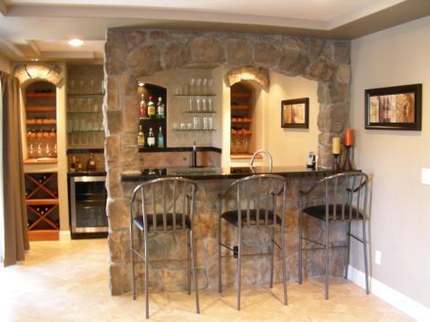 Traditional Basement with built in wine glass rack