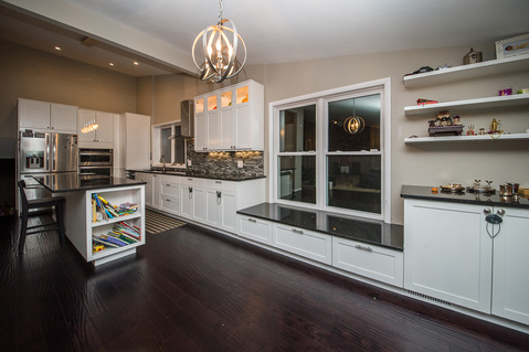 Eclectic Kitchen with stainless steal french door refrigerator