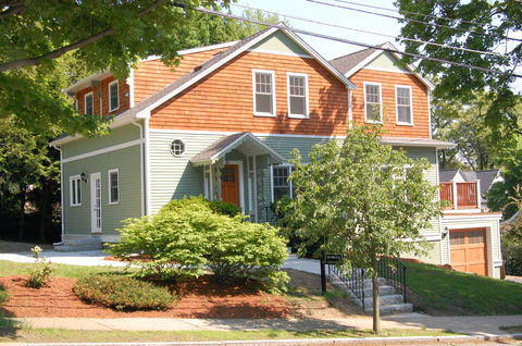 Eclectic Landscape with windowed exterior door