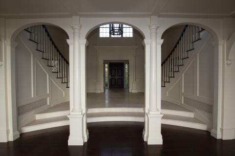 Traditional Entry with marble tile entry flooring