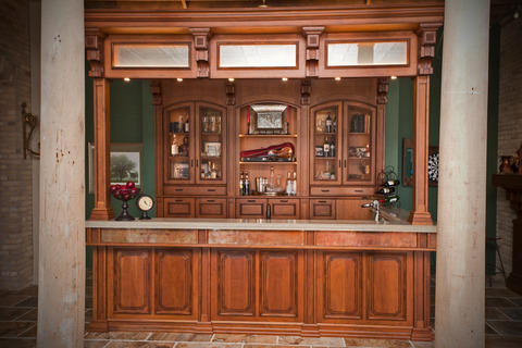 Traditional Basement with beige quartz countertop