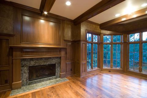 Traditional Living Room with gray marble fire place facing