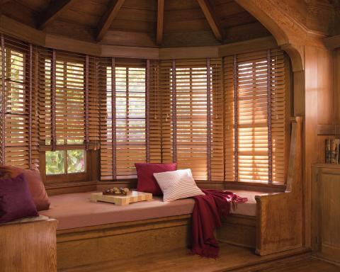 Traditional Family Room with hunter douglas country woods