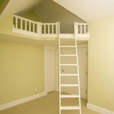 Transitional Kids Room with white wood bedroom doors