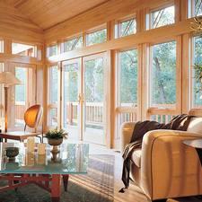 Transitional Sunroom with tongue and groove board ceiling