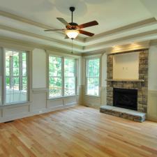 Traditional Family Room with brown laminate laminate flooring