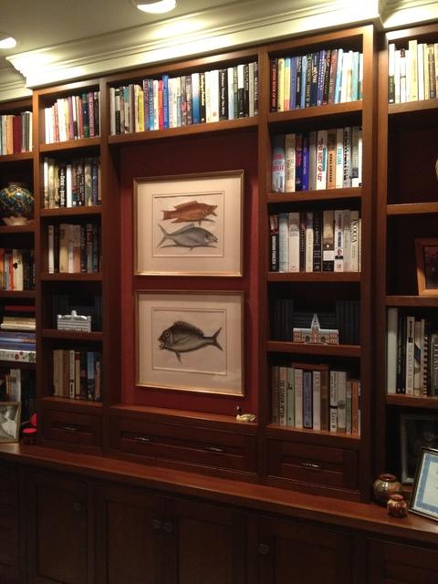 Transitional Library with built in bookshelves