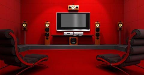 Modern Home Theater with black table top