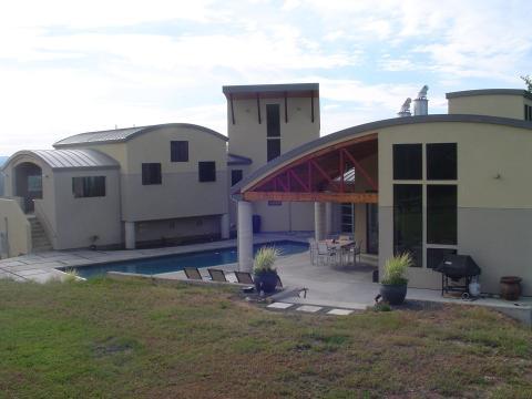 Modern Home Exterior with large concrete support columns