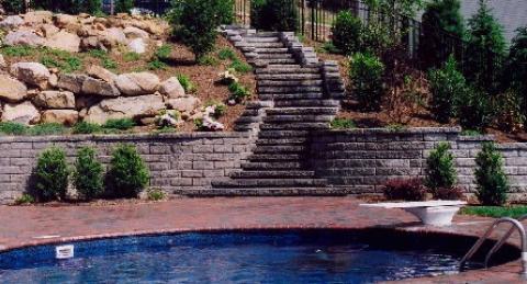 Traditional Pool with large landscape boulders