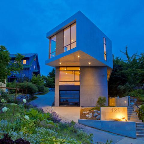 Modern Home Exterior with floor to ceiling windows