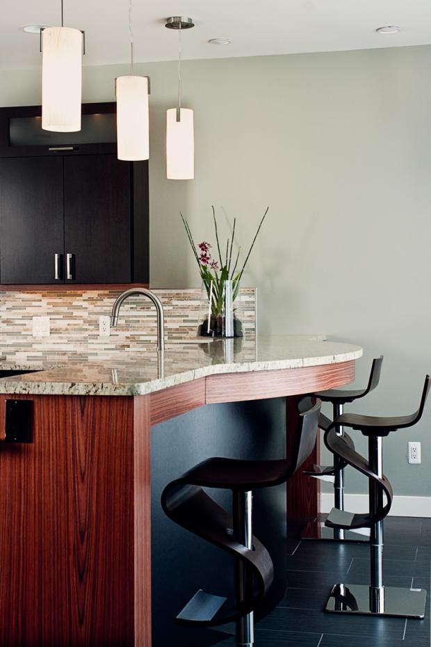 Modern Kitchen with black modern style curvy breakfast bar seating