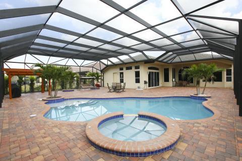 Traditional Pool with window ceiling and walls