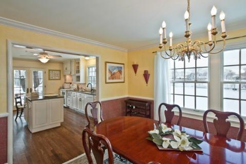 Traditional Dining Room with cherry wood dining room furniture