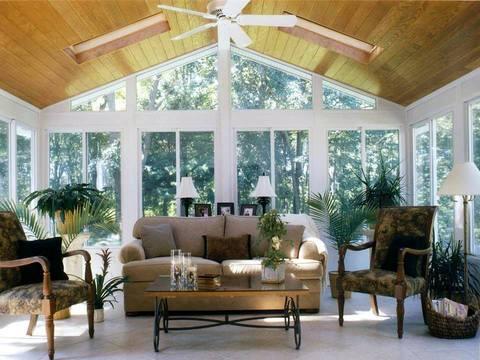 Traditional Sunroom with valuted ceiling