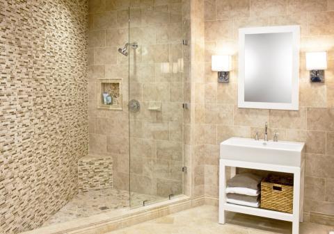 Contemporary Bathroom with silver metal glass surface mounted lighting