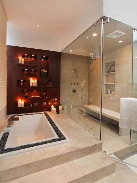 Contemporary Bathroom with frameless shower surround