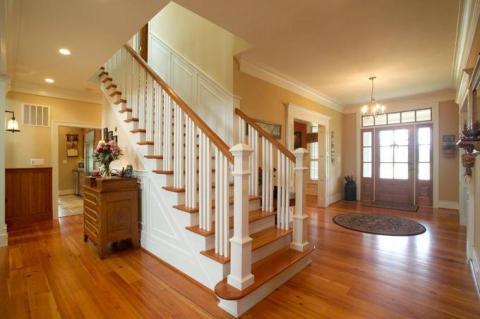 Traditional Entry with beautiful wood door with window