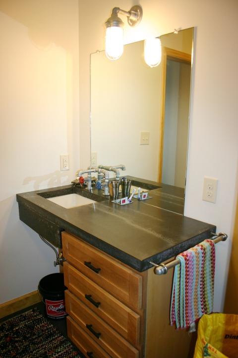 Eclectic Bathroom with recess panel vanity cabinet