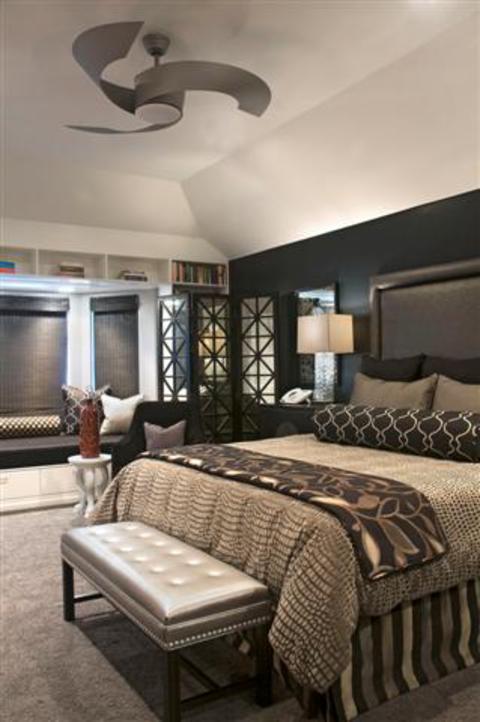 Contemporary Bedroom with window seat with built in storage