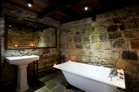 Eclectic Bathroom with polished chrome faucet