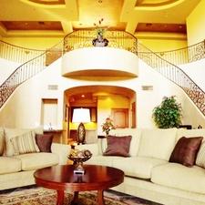 Traditional Living Room with floral pattern rug