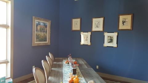 Eclectic Dining Room with reclaimed wood dining table