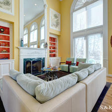 Traditional Living Room with white baseboard