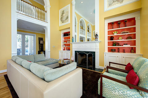 Traditional Living Room with decorative moulding