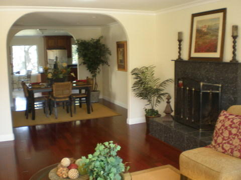 Arts & Crafts Dining Room with passageway with rounded corners