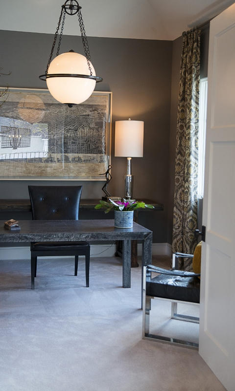Contemporary Home Office with window treatments