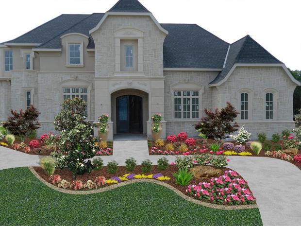 French Country Home Exterior In Rockwall - Gorgeous Bright Flower French Country Home Exterior in Rockwall - gorgeous bright flower landscape, curved pathway | by Lasting Impressions Landscape - French Country Home Exterior In Rockwall - Gorgeous Bright Flower