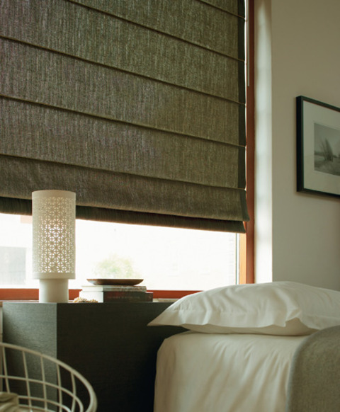 Contemporary Bedroom with wood cased windows