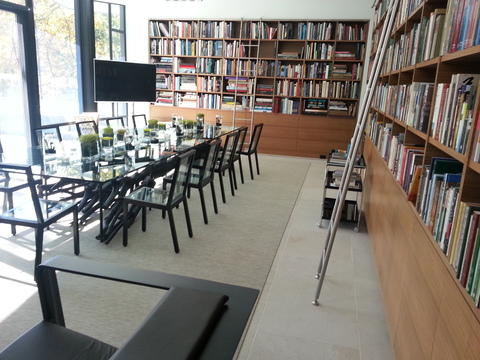 Modern Library with light wood slab panel drawers