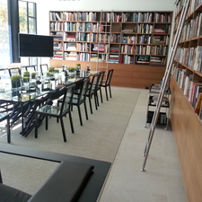 Modern Library with light wood slab panel drawers